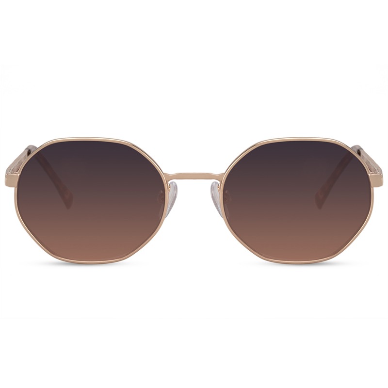 🍃Sustainable round sunglasses - Béziers | Gold frame & brown fade lenses